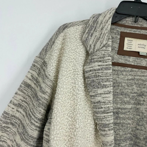 Anthropologie Saturday Sunday Sweater Womens Sz M Gray Knit Sherpa Open Cardigan - Picture 10 of 12